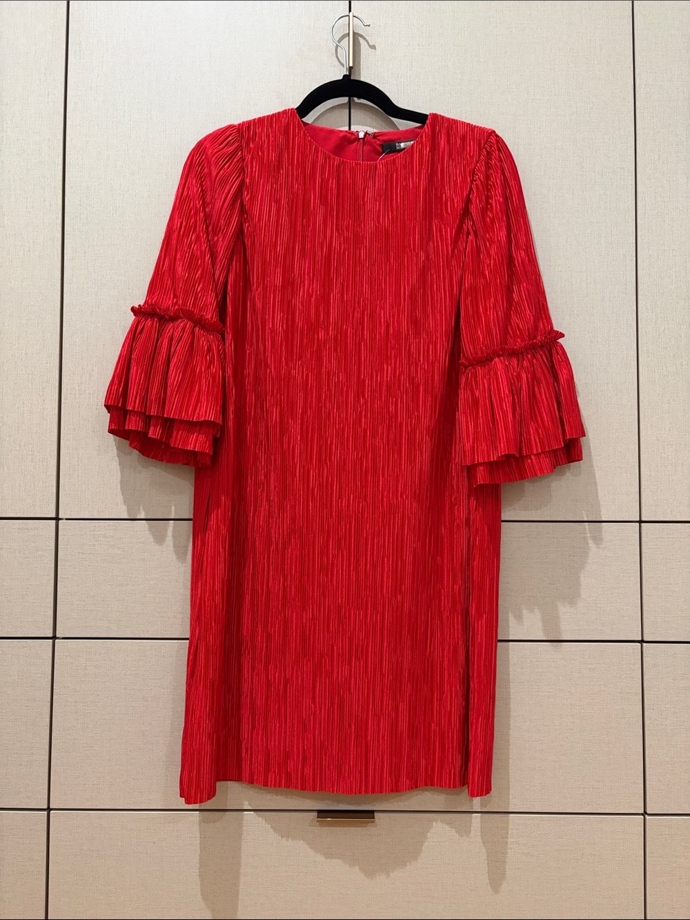 Badgley Mischka Red Pleated Ruffle-Sleeve Mini Dress size 0